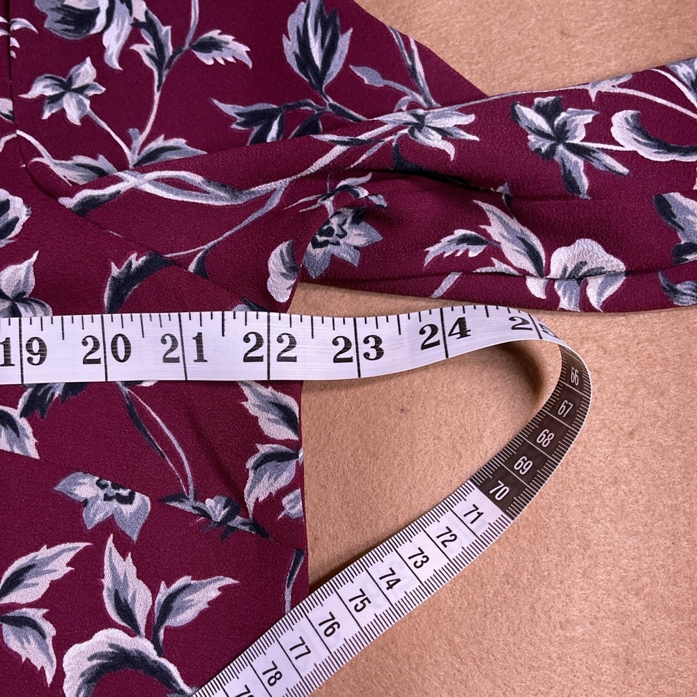J. Jill Burgundy Floral Button Down Tunic Blouse Womens Medium Long Sleeve Shirt - Picture 6 of 12